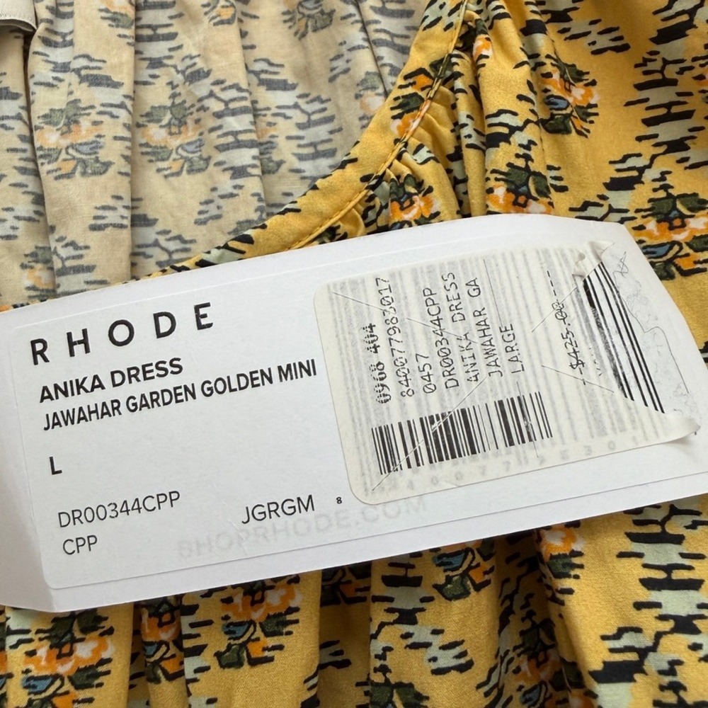 Rhode Anika Mini Dress Womens L Yellow Floral Puff Sleeve Peasant Boho Cottage - Picture 6 of 9